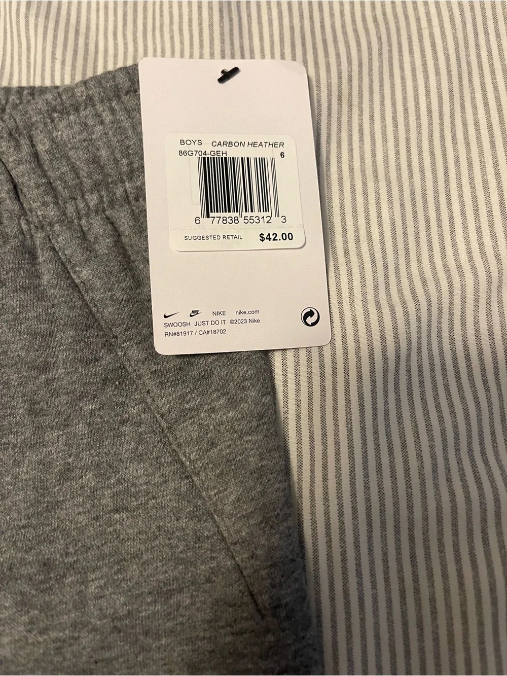 Nike Gray Logo Kids Sweatpants with White Swoosh